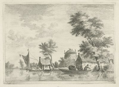 Paesaggio fluviale con un pagliaio da Anthonij van der Haer