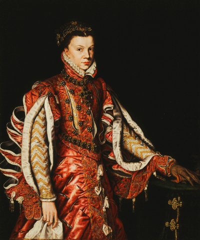 Ritratto di Elisabetta di Valois, regina di Spagna, a tre quarti di lunghezza da Anthonis van Dashorst Mor