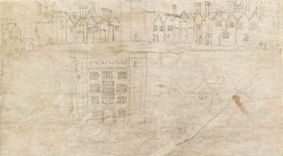 Edifici lungo la facciata sud del Palazzo di Oatlands da Anthonis van den Wyngaerde