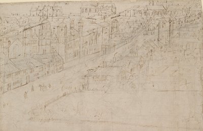 Panorama di Londra visto da Southwark: Borough High Street con St Mary Overy, 1554 da Anthonis van den Wyngaerde