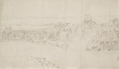 Panorama di Londra visto da Southwark: Durham House a Barnards Castle da Anthonis van den Wyngaerde