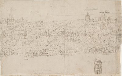 Panorama di Londra visto da Southwark: Cattedrale di San Paolo, 1554 da Anthonis van den Wyngaerde