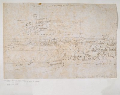 Foglio di studi dei palazzi di Hampton Court e Richmond e della campagna circostante da Anthonis van den Wyngaerde
