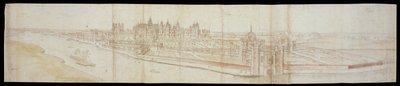 Veduta di Hampton Court Palace dal sud, con il fiume in primo piano, 1558 da Anthonis van den Wyngaerde