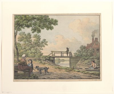 Paesaggio con figure e un ponticello presso una casa colonica da Anthony Andriessen