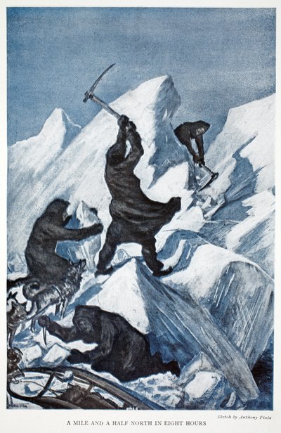 Un miglio e mezzo a nord in otto ore, pub. Londra 1907 (litografia a colori) da Anthony Fiala