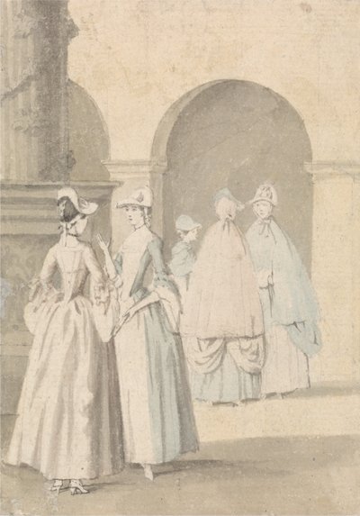 Donne accanto a una colonna e un