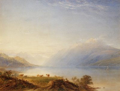 Bovini vicino a un Lago con Montagne sullo Sfondo da Anthony Vandyke Copley Fielding