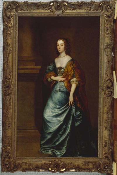 Ritratto di Mary Villiers, Duchessa di Lennox e Richmond, in un vestito blu e mantello marrone accanto a una colonna da Anthony van Dyck