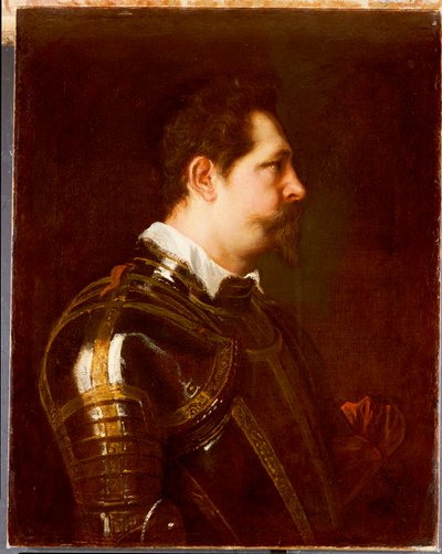 Ritratto di un generale, busto, in armatura damascata con colletto bianco e fascia rossa da Anthony van Dyck