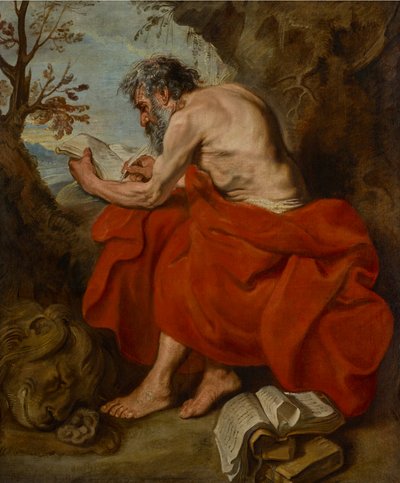 San Girolamo come eremita in un paesaggio, leggendo da Anthony van Dyck