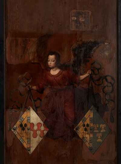 Retro del Ritratto di Juan Pardo II e delle sue mogli Anna Ingenieulandt e Maria Anchemant da Anthuenis (1536 1613) Claeissins or Claeissens