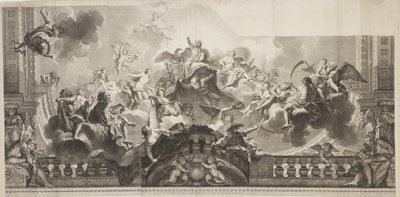 Progetto del pannello centrale del soffitto della Grand Gallery del Palais Royal, inciso da Nicolas Henri Tardieu (1674-1749) da Antoine (after) Coypel