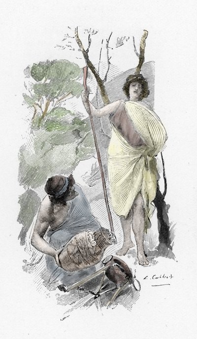 Odissea di Omero: canto XIII: Atena travestita da giovane pastore accoglie Ulisse a Itaca Illustrazione di Antoine Calbet per 