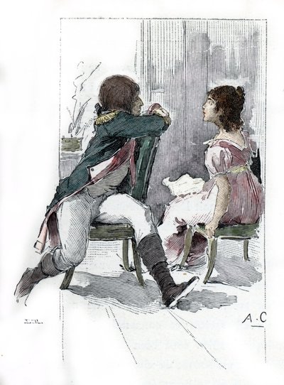 Ritratto di Napoleone Bonaparte (1769-1821) con la sua fidanzata Desiree Clary (1777-1860) c. aprile 1795 (Ritratto di Desiree Clary al tempo del suo fidanzamento con Napoleone Bonaparte, aprile 1795) Disegno di Antoine Calbet tratto da 