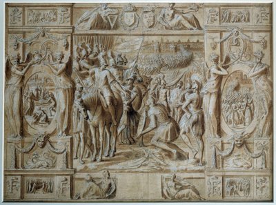 La Sottomissione di Milano Le truppe di Francesco I presero la città di Milano dopo la vittoria alla Battaglia di Marignano nel 1515. Disegno a penna e acquerello di Antoine Caron (XVI secolo) Parigi, Museo del Louvre da Antoine Caron