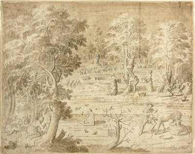 Giovani e fanciulle impegnati in attività di campagna da Antoine Caron