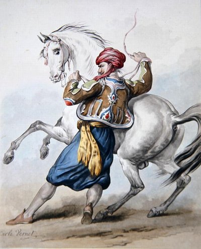 Un persiano cerca di domare un cavallo francese da Antoine Charles Horace Vernet