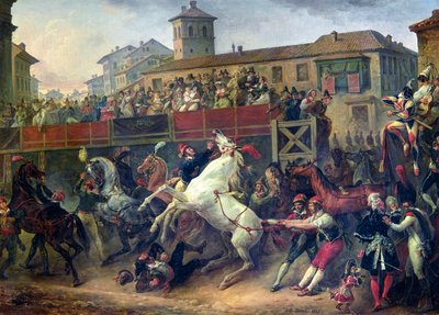 Scena di una corsa di cavalli senza sella a Roma da Antoine Charles Horace Vernet