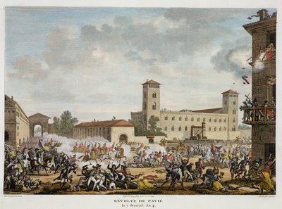 La rivolta di Pavia, 7 Prairial, Anno 4 (maggio 1796) inciso da Jacques Joseph Coiny (1761-1809) (acquatinta) da Antoine Charles Horace Vernet