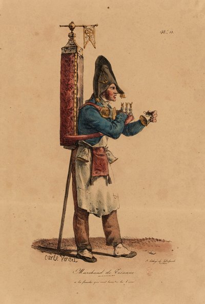 Il Venditore di Tisane, numero 13 dalla serie Le Grida di Parigi, inciso da Francois Seraphin Delpech (1778-1825) da Antoine Charles Horace Vernet