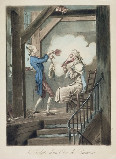 La toilette di un impiegato di avvocato, inciso da Philibert Louis Debucourt (1755-1832) da Antoine Charles Horace Vernet