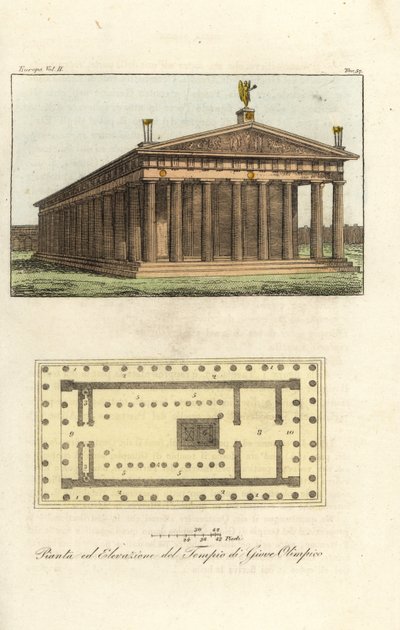 Elevazione e pianta del Tempio di Zeus o Giove sul Monte Olimpo da Antoine Chrysostome Quatremère de Quincy