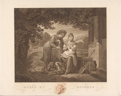 Giovane famiglia con cane da Antoine Claude François Villerey
