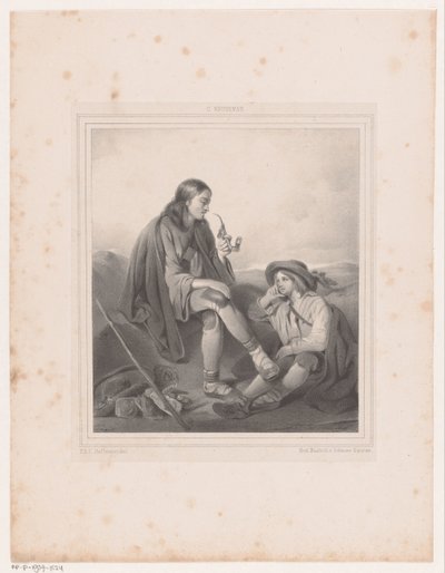 Uomo che fuma la pipa e ragazzo in un paesaggio da Antoine Franciscus Cornelis Hoffmann