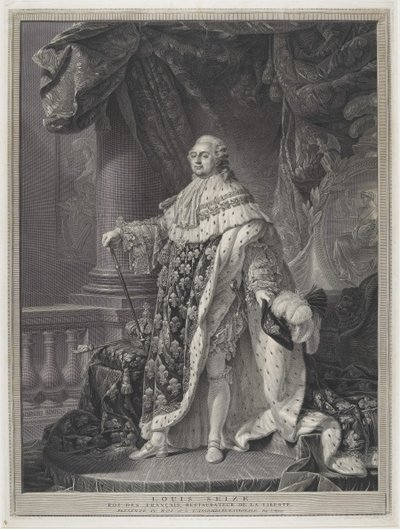 Le Sacre - Ritratto di re Luigi XVI in abiti di incoronazione, inciso da Charles-Clément Bervic (1756-1822) da Antoine Francois (after) Callet