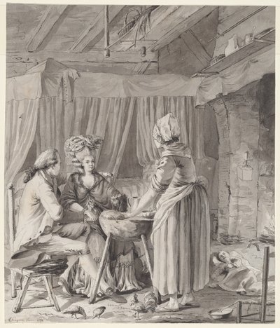 Coppia elegante che pranza in un cottage di campagna da Antoine François Sergent