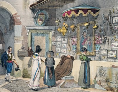 Cittadini in adorazione a Roma, incisione di Antoine Jean-Baptiste Thomas, da Anno a Roma, Francia da Antoine Jean Baptiste Thomas