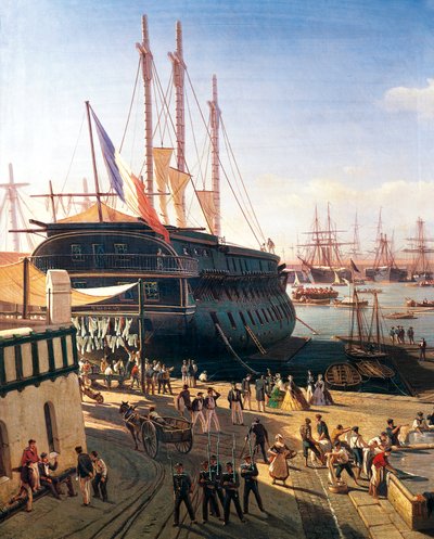 Nave mercantile nel porto di Tolone da Antoine Leon Morel Fatio