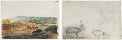 Paesaggio (recto); Studi di animali (verso) da Antoine Louis Barye