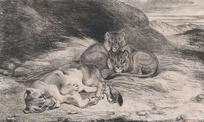 Leonessa e cuccioli, possibilmente 1832 da Antoine Louis Barye