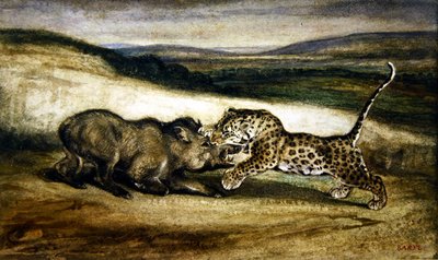 Pantera che combatte un cinghiale da Antoine Louis Barye