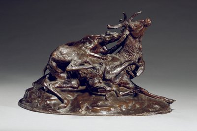 Cervo abbattuto da due levrieri da Antoine Louis Barye