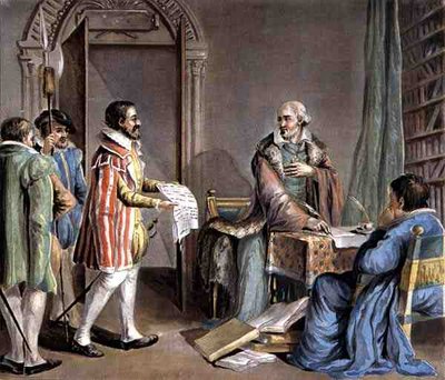 Jean Hennuyer, vescovo di Lisieux, salva la vita degli ugonotti nella sua diocesi, inciso da Roger da Antoine Louis Francois (after) Sergent Marceau