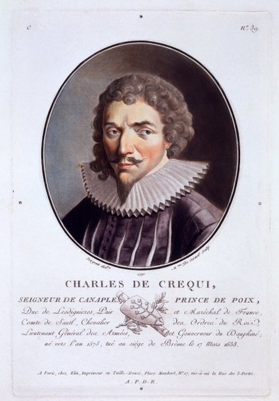 Charles de Crequi, da Portraits des grands hommes, femmes illustres, et sujets memorables de France, grave et imprimes en couleurs, pubblicato da Pierre Blin, 1786-92, Parigi da Antoine Louis Francois Sergent Marceau