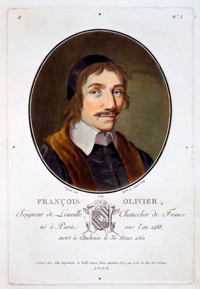 Francois Olivier Seigneur de Leuville, da Portraits des grands hommes, femmes illustres, et sujets memorables de France, grave et imprimes en couleurs, pubblicato da Pierre Blin, 1786-92, Parigi da Antoine Louis Francois Sergent Marceau