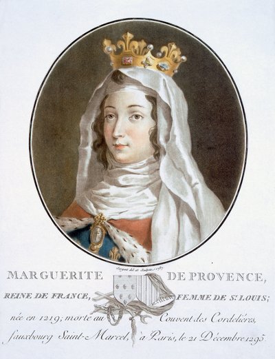 Margherita di Provenza, da Portraits des grands hommes, femmes illustres, et sujets mémorables de France, inciso e stampato a colori, pubblicato da Pierre Blin, 1786-92, Parigi da Antoine Louis Francois Sergent Marceau