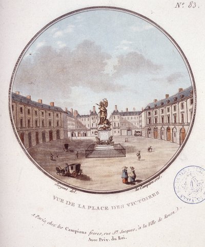 Vista di Place des Victoires, Parigi. In vedute pittoresche dei principali edifici di Parigi di Sergeant da Antoine Louis Francois Sergent Marceau
