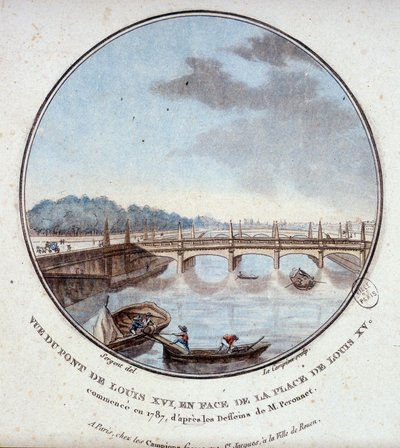 Veduta del ponte di Luigi XVI, di fronte alla piazza di Luigi XV, iniziato nel 1787 secondo i disegni del Sig. Peronnet. In vedute pittoresche dei principali edifici di Parigi di Sergeant da Antoine Louis Francois Sergent Marceau