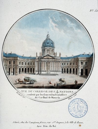 Veduta del Collège des Quatre Nations (Institut de France) - in "Vedute pittoresche dei principali edifici di Parigi" di Sergeant da Antoine Louis Francois Sergent Marceau