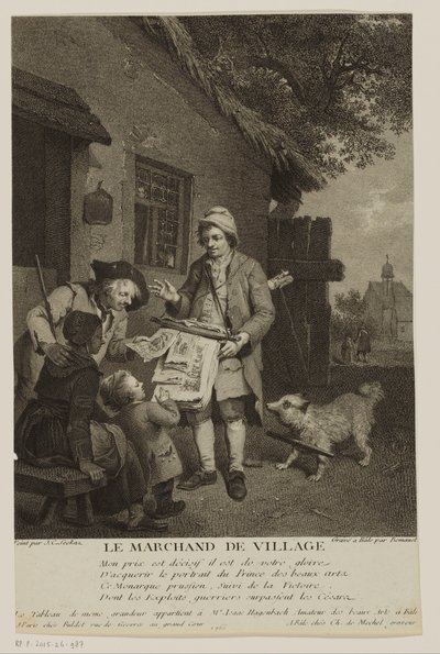Venditore ambulante di stampe in un villaggio da Antoine Louis Romanet