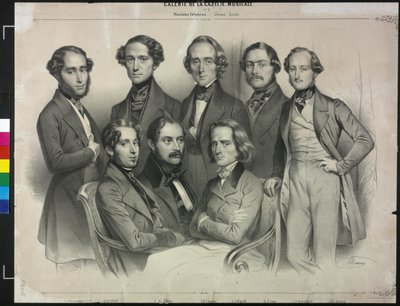 Gruppo di famosi pianisti (litografia) da Antoine Maurin