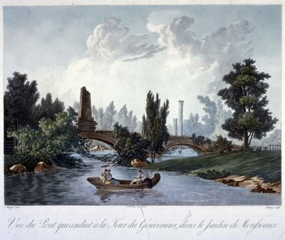 Ponte alla Torre del Governatore nel Parc Monceau, inciso da Chapuy da Antoine Pierre after Mongin