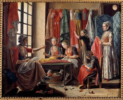 Un laboratorio di cucito ad Arles nel 1760 da Antoine Raspal