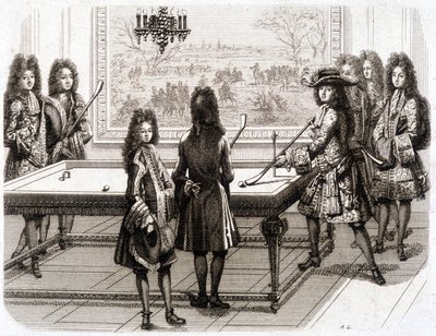Luigi XIV che gioca a biliardo (con Monsieur (fratello del re), Duca di Vendôme, Conte di Tolosa, Chamillart, il Re, M. d