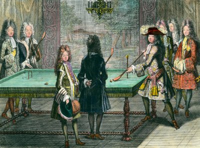 Divertimento reale a Versailles, Re Luigi XIV gioca a biliardo con Philippe Duc d